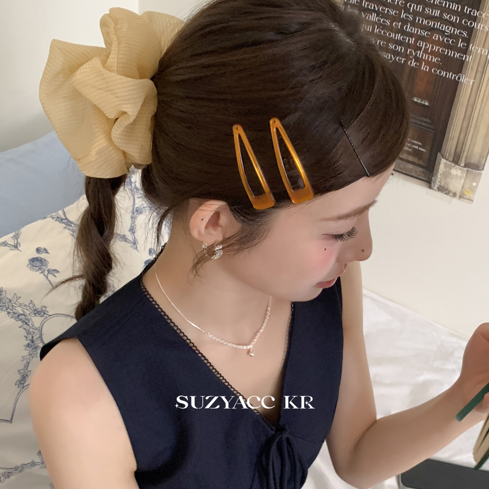 suzyacc kr简约复古Earlobe欧尼同款焦糖色三角形BB夹侧边刘海夹