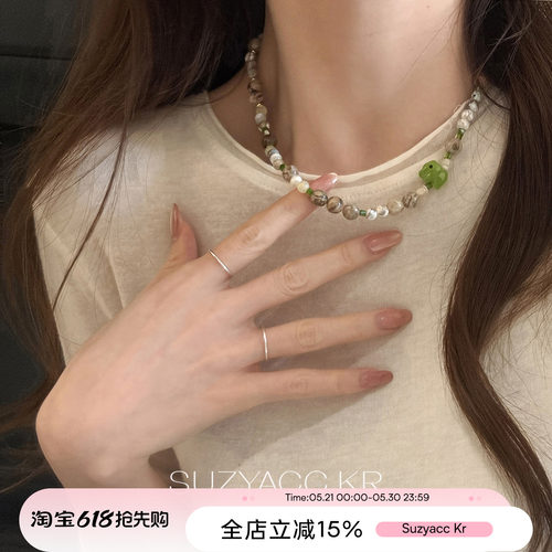 suzyacc kr彩色原石小象串珠项链2026新款复古个性小众高级锁骨链