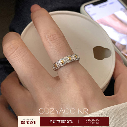suzyacc kr小众七粒米纯银戒指重工百搭食指戒大牌感轻奢个性指环