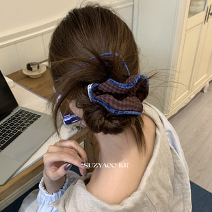 suzyacc kr复古丝绒格子发圈氛围感撞色高级小肠圈盘发皮筋头绳女