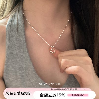 suzyacc kr纯银镂空花朵吊坠项链轻奢气质小众高级感毛衣链颈链女