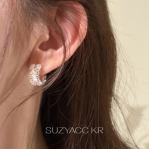 suzyacc kr重工拉丝蕾丝耳环耳圈2026新款精致复古小众甜美耳饰女