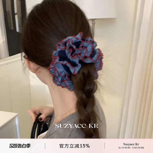 suzyacc kr蕾丝花边褶皱发圈2025新款早春复古小众高级感头绳皮筋