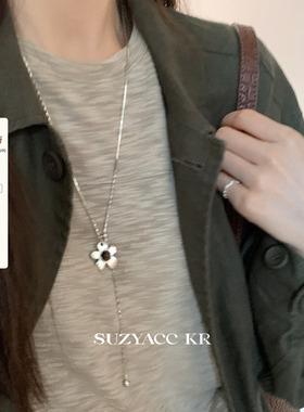 suzyacc kr虎眼石花朵抽拉毛衣链简约个性小众设计感可调节长项链