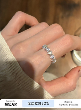 suzyacc kr手工拉丝闪钻星星戒指重工小众设计感食指戒气质指环女