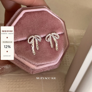 suzyacc 甜美小众高级感耳钉女 kr足银芭蕾风蝴蝶结耳环2025新款