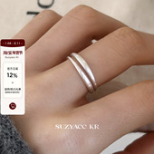 suzyacc kr纯银哑光五角星戒指叠戴ins风百搭高级纤细食指戒指环