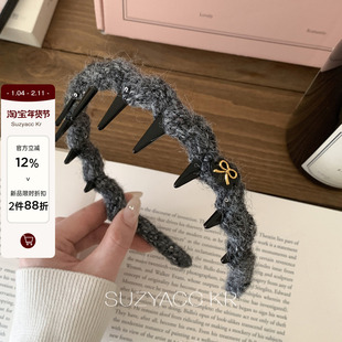 【新品限时2件88折】1.14 20点金标蝴蝶结毛线针织倒插梳发箍