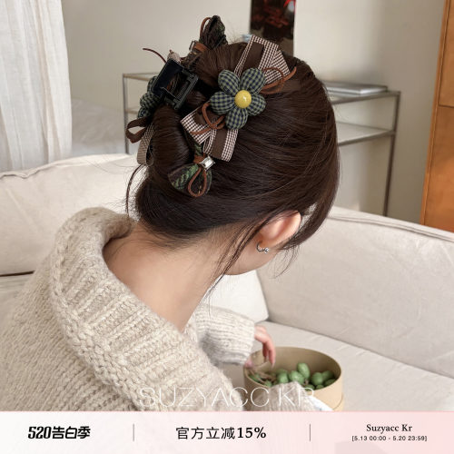 suzyacc kr超大布艺花朵抓夹森系发饰复古小众设计感后脑勺盘发夹