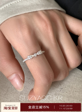 suzyacc kr精致合成锆石蝴蝶结细戒指小众设计百搭高级感食指戒女