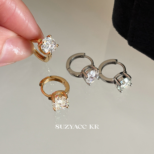 suzyacc kr一克拉莫桑钻耳扣精致通勤耳饰轻奢气质简约高级耳环女