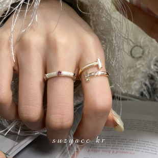 suzyacc 显白食指戒可调节 kr复古小众高级感彩钻滴釉戒指时尚 个性