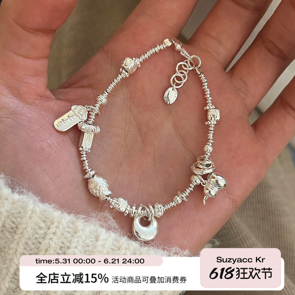 suzyacc kr百搭纯银葫芦小胖福吊坠手链简约小众设计感ins风手饰