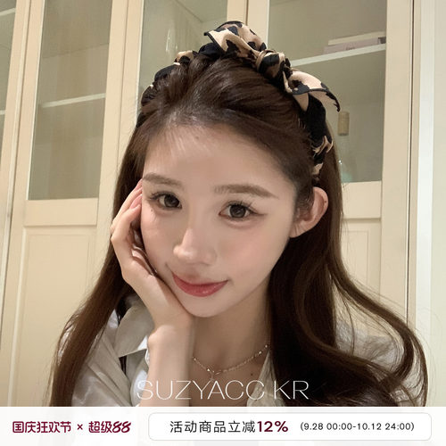 suzyacc kr打结蝴蝶结豹纹齿梳发箍高颅顶个性甜酷小众设计头箍女
