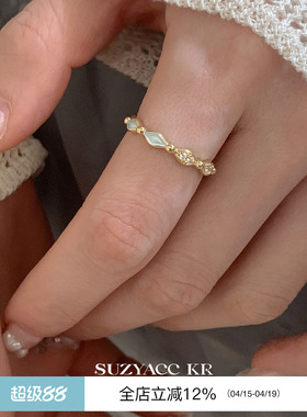 suzyacc kr欧若风小众设计新中式浅蓝滴釉镶钻戒指复古高级食指戒