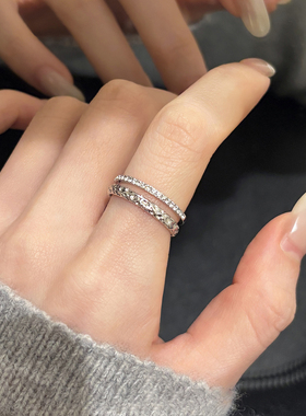 【新品限时2件88折】1.28 20点熔岩合成锆石双层戒指食指戒