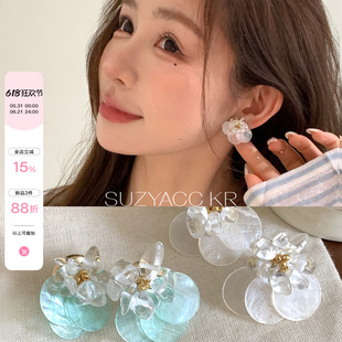 suzyacc kr夏季度假风贝壳花朵耳环温柔小众设计感海边超出片耳饰