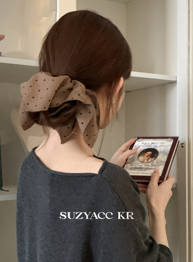 suzyacc kr波点四角方巾发圈法式复古气质小众扎头发皮筋温柔头绳