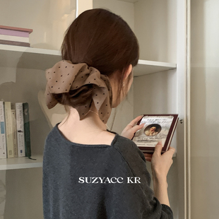suzyacc 复古气质小众扎头发皮筋温柔头绳 kr波点四角方巾发圈法式