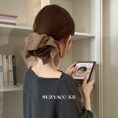 suzyacc kr波点四角方巾发圈法式复古气质小众扎头发皮筋温柔头绳