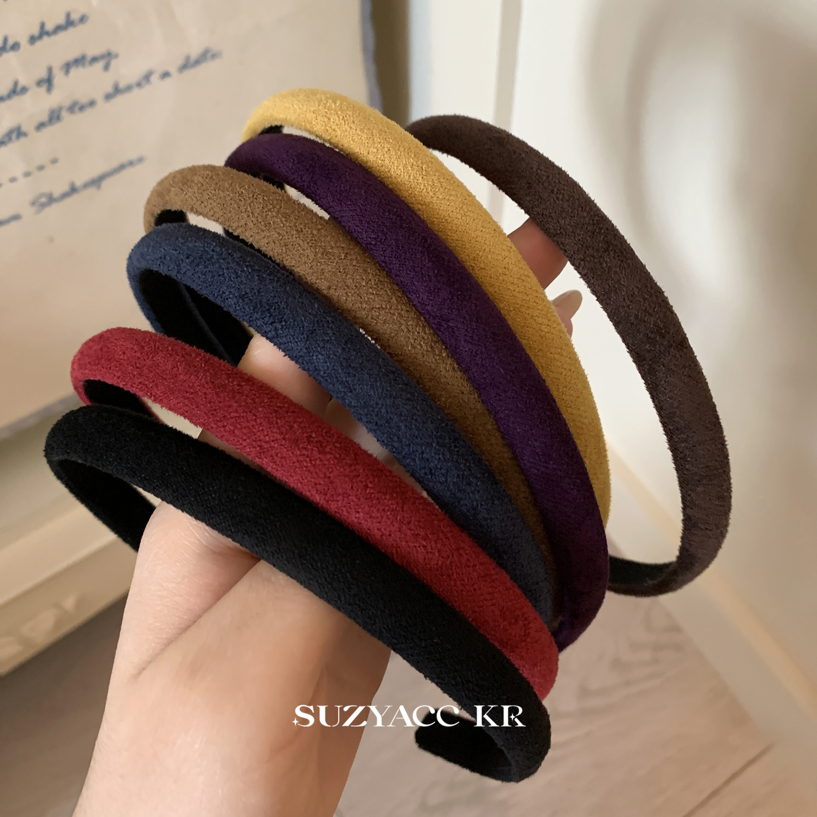 suzyacc kr法式复古仿麂皮绒细发箍女2025新款小众质感百搭头箍