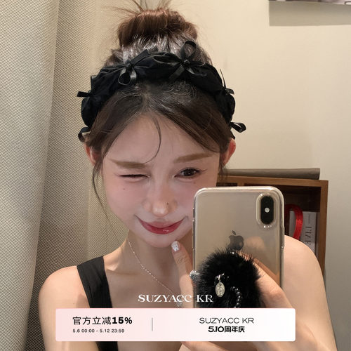 suzyacc kr高颅顶蝴蝶结褶皱布艺发箍女2026新款小众设计甜酷头箍