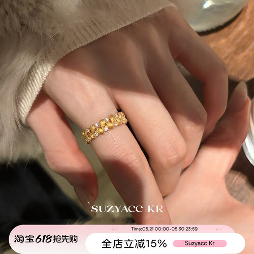 suzyacc kr宫廷复古金色麦穗合成锆石戒指轻奢质感通勤个性食指戒