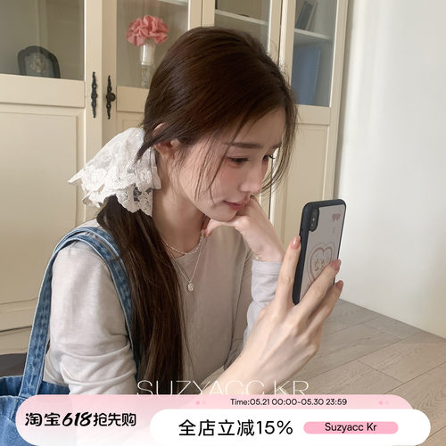suzyacc kr纯欲高级感大号刺绣花边蕾丝发圈法式复古精致头花皮筋