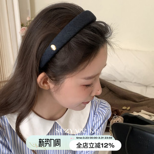 suzyacc kr牛仔金标高颅顶海绵发箍女2025新款日系复古小众头箍