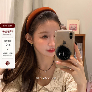 suzyacc kr秋冬复古南瓜绒面高颅顶发箍女气质百搭显白高级头箍