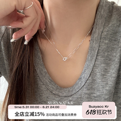 suzyacc kr极简风圆环双层纯银项链女款2025新款小众百搭锁骨链