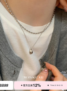 suzyacc kr小众高级感水滴吊坠双层项链女款2026新款简约豆豆链