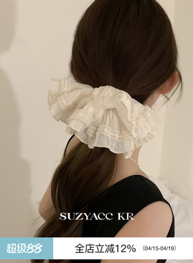 suzyacc kr法式温柔蕾丝花边褶皱发圈早春小众百搭高级低马尾皮筋