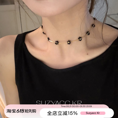 suzyacc kr黑尖晶雏菊花朵颈链复古小众个性设计感锁骨链夏季颈链