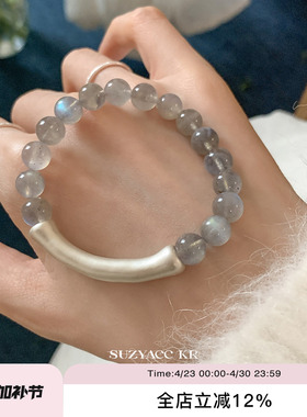 suzyacc kr足银竹节月光石手串清冷感温柔气质高级手链百搭手饰女