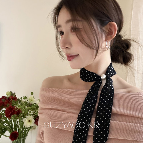 suzyacc kr温柔复古波点珍珠丝巾项链2026新款气质小众颈饰配件