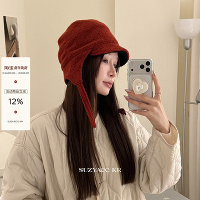 suzyacc kr秋冬保暖仿羊羔毛飞行帽圣诞新年超出片小众防风护耳帽