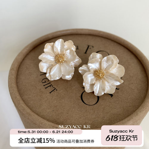 suzyacc kr气质轻奢香气山茶花耳环女2026新款高级感法式复古耳钉