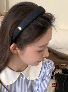 suzyacc kr牛仔金标高颅顶海绵发箍女2025新款日系复古小众头箍