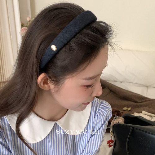 suzyacc kr牛仔金标高颅顶海绵发箍女2025新款日系复古小众头箍