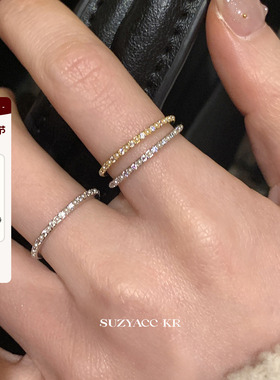 suzyacc kr超精致仿珍珠镶钻细圈戒指轻奢高级超闪食指戒气质指环