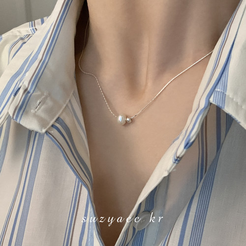 suzyacc kr极简风925银珍珠蛇骨项链气质轻奢小众高级感锁骨链