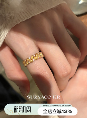 suzyacc kr宫廷复古金色麦穗合成锆石戒指轻奢质感通勤个性食指戒