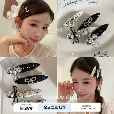 suzyacc kr波点蝴蝶结发夹女2025新款高端法式复古褶皱小众刘海夹