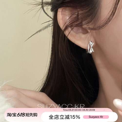 suzyacc kr合成锆石微镶蝴蝶结耳扣轻奢气质小众设计超闪耳环耳饰