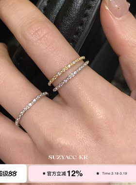 suzyacc kr超精致仿珍珠镶钻细圈戒指轻奢高级超闪食指戒气质指环