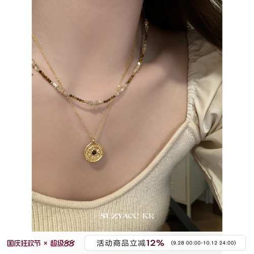 suzyacc kr中古风原石串珠美拉德叠戴项链轻奢小众老钱风锁骨链