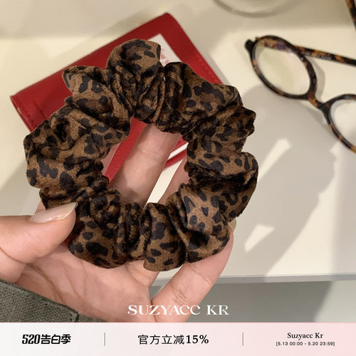 suzyacc kr秋冬复古绒面豹纹小肠圈个性小众设计感低马尾甜酷头绳