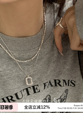 碎银子双层镜框项链毛衣链