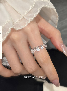 suzyacc kr水滴合成锆石抽拉戒指轻奢气质ins高级感食指戒可调节